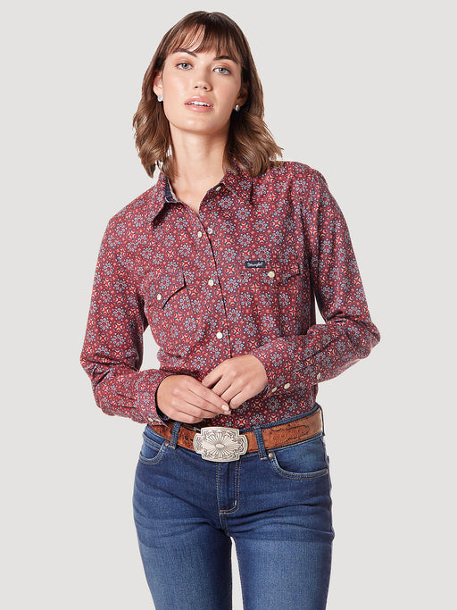 Women's Wrangler All Occasion Western Snap Shirt In True Red Multi