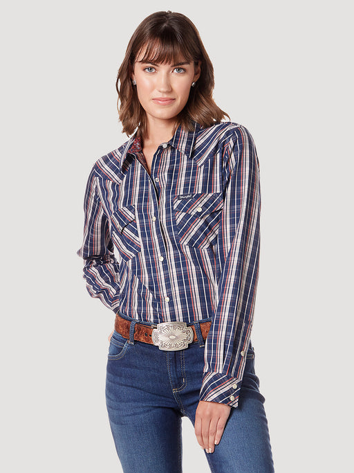 Women's Wrangler All Occasion Western Snap Shirt In Pageant Blue Multi