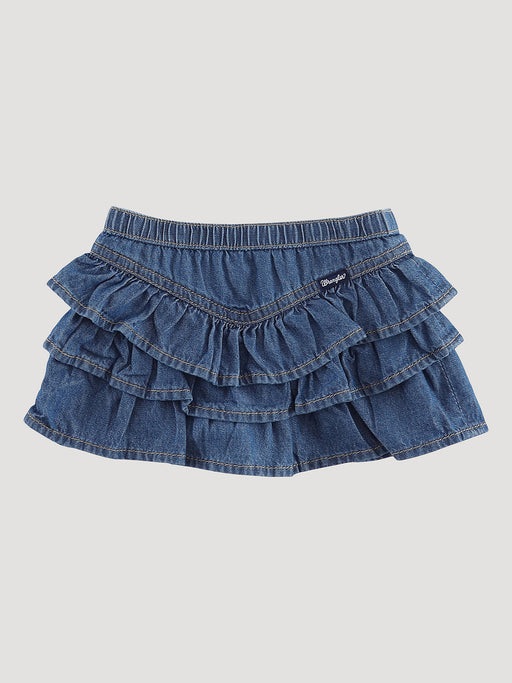 Wrangler Little Girl's Pull On Ruffle Denim Skirt In Blue Denim Blue denim