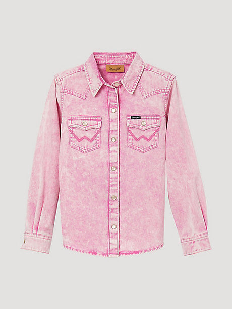 Wrangler Girls Vintage Inspired Western Snap Workshirt - Pink Pink