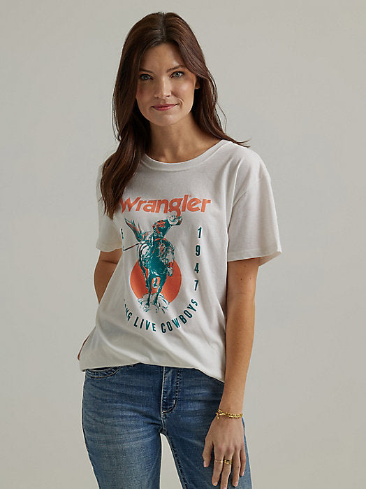 Wrangler Womens Long Live Cowboys Boyfriend Tee - Marshmallow Marshmallow