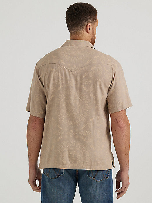 Wrangler Coconut Cowboy Snap Front Camp Shirt - Light Brown