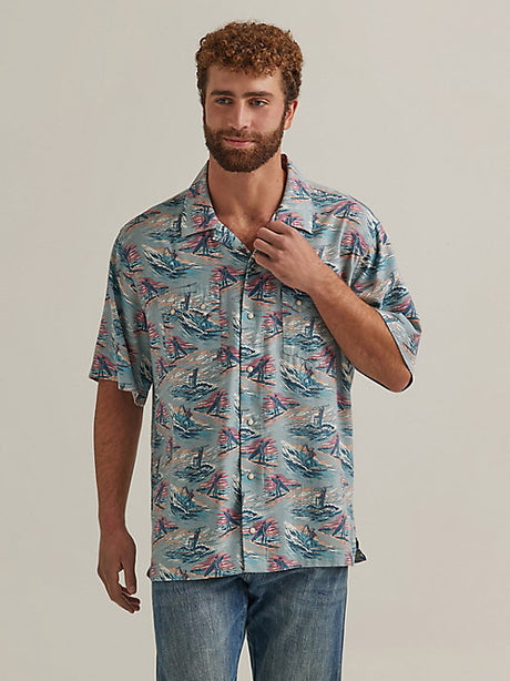 Wrangler Coconut Cowboy Snap Front Camp Shirt - Surf Blue