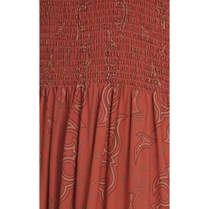 Wrangler Womens Retro Boot Stitch Print Smocked Maxi Dress - Paprika