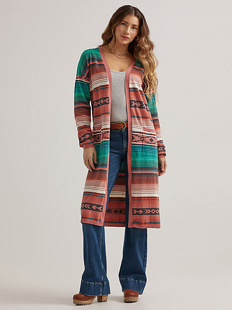 Wrangler Womens Retro Southwestern Serape Sweater Duster - Multicolor Pink