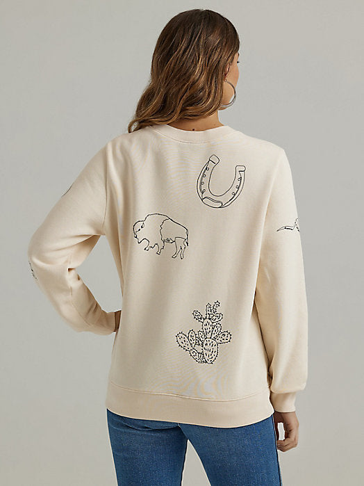 Wrangler Womens Cowboy Icons Pullover Sweatshirt - Egret Egret