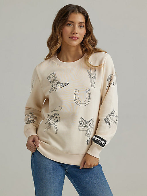 Wrangler Womens Cowboy Icons Pullover Sweatshirt - Egret Egret