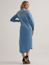 Wrangler Womens Retro Long Sleeve Denim Midi Dress - Blue Denim Denim