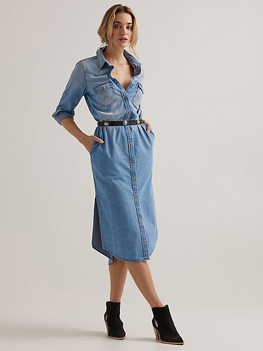 Long sleeve denim midi dress clearance