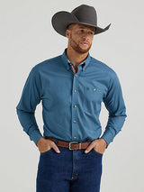 Wrangler George Strait Long Sleeve Button Down One Pocket Shirt - Steel Blue