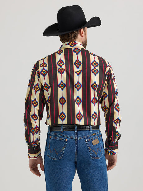 Wrangler Men's Checotah Long Sleeve Western Snap Printed Shirt - Sunset Stripe Sunset Stripe /  / REG