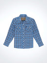 Wrangler Boys' Retro Western Snap Plaid Shirt with Front Sawtooth Pockets - Azure Chromatic Azure Chromatic