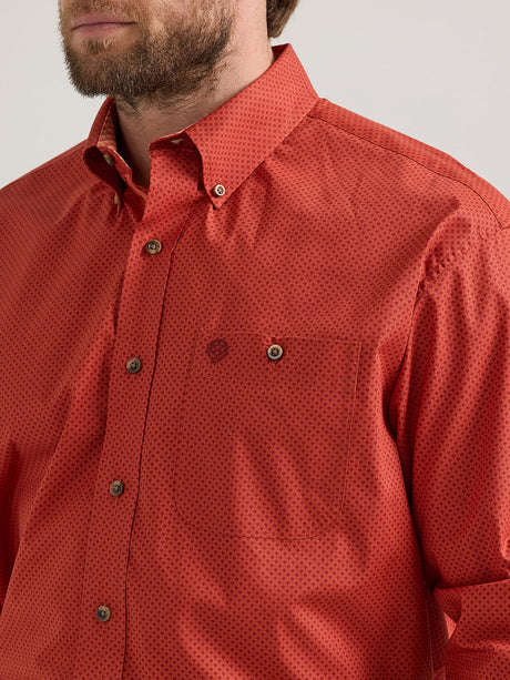 Wrangler Men's George Strait Long Sleeve Button Down One Pocket Shirt - Scarlet Deco Scarlet Deco /  / REG