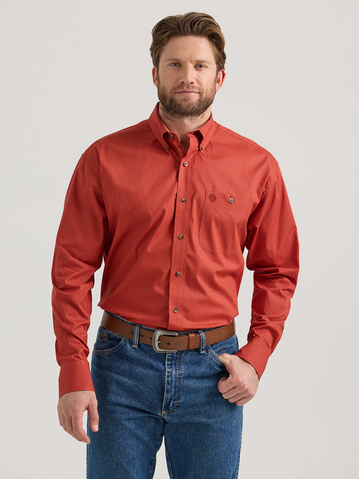 Wrangler Men's George Strait Long Sleeve Button Down One Pocket Shirt - Scarlet Deco Scarlet Deco /  / REG