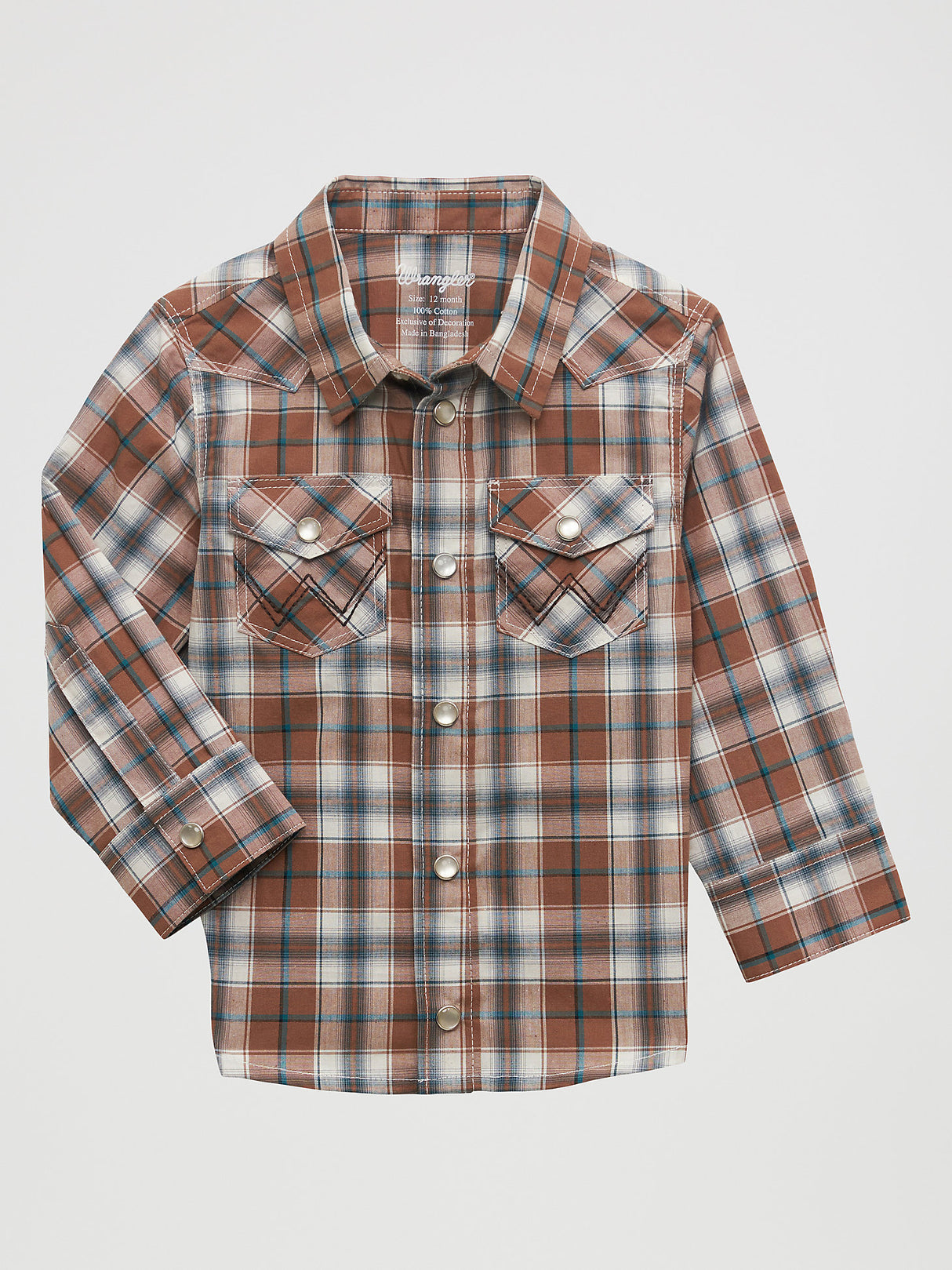 Wrangler Little Boys' Long Sleeve Snap Front Plaid Western Shirt - Brown Bark Brown Bark