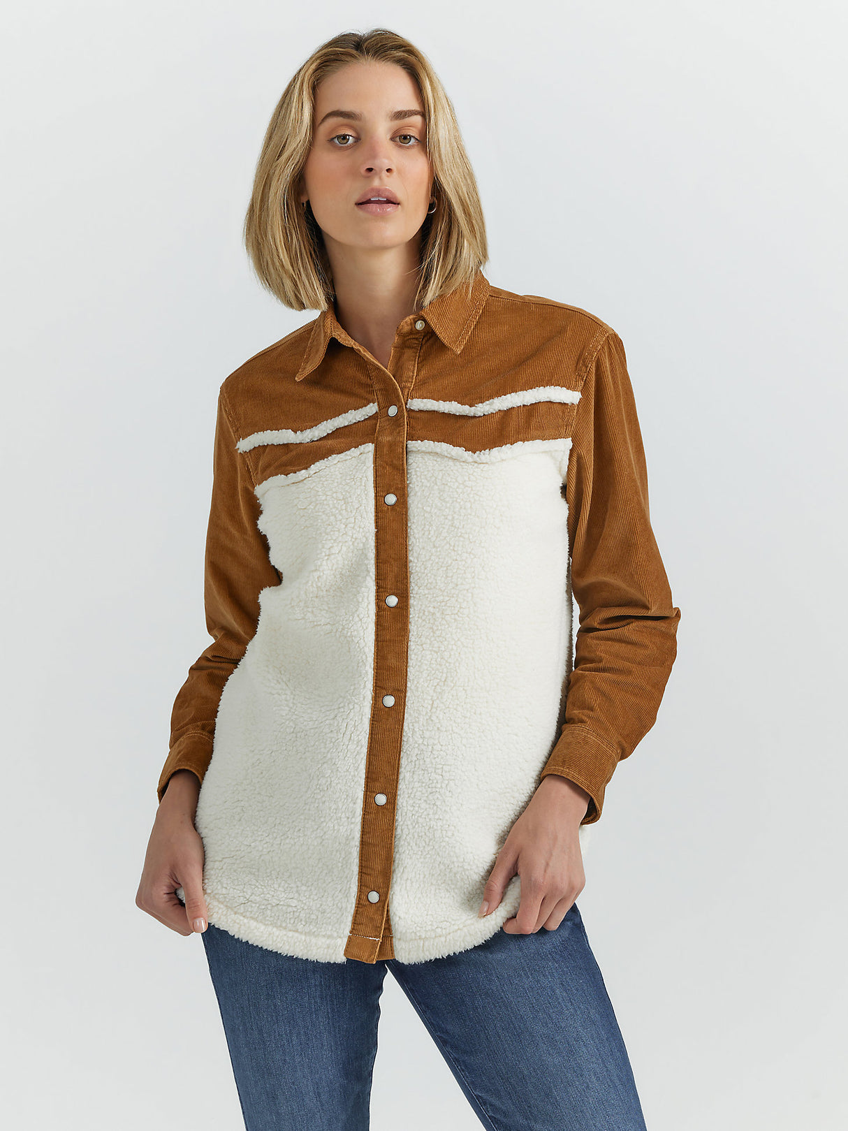 Wrangler Women's Corduroy Yoke Sherpa Shirt Jacket - Caramel Caramel