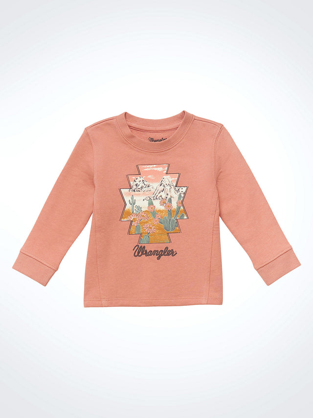 Wrangler Little Girls' Desert Scene Crewneck Sweatshirt - Peach Peach