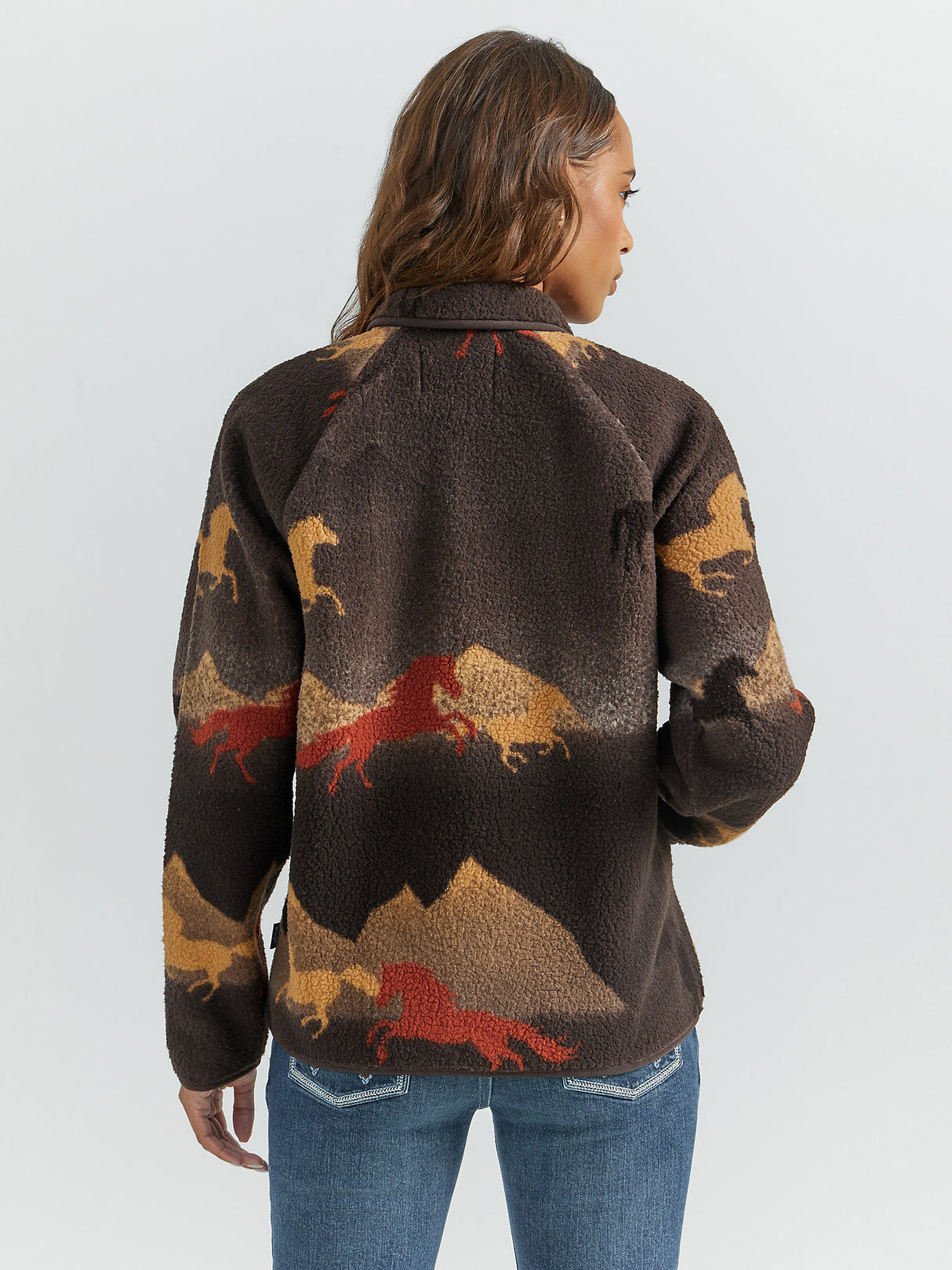 Wrangler Women's Retro Printed Sherpa Snap Jacket - Stallion Brown Stallion Brown