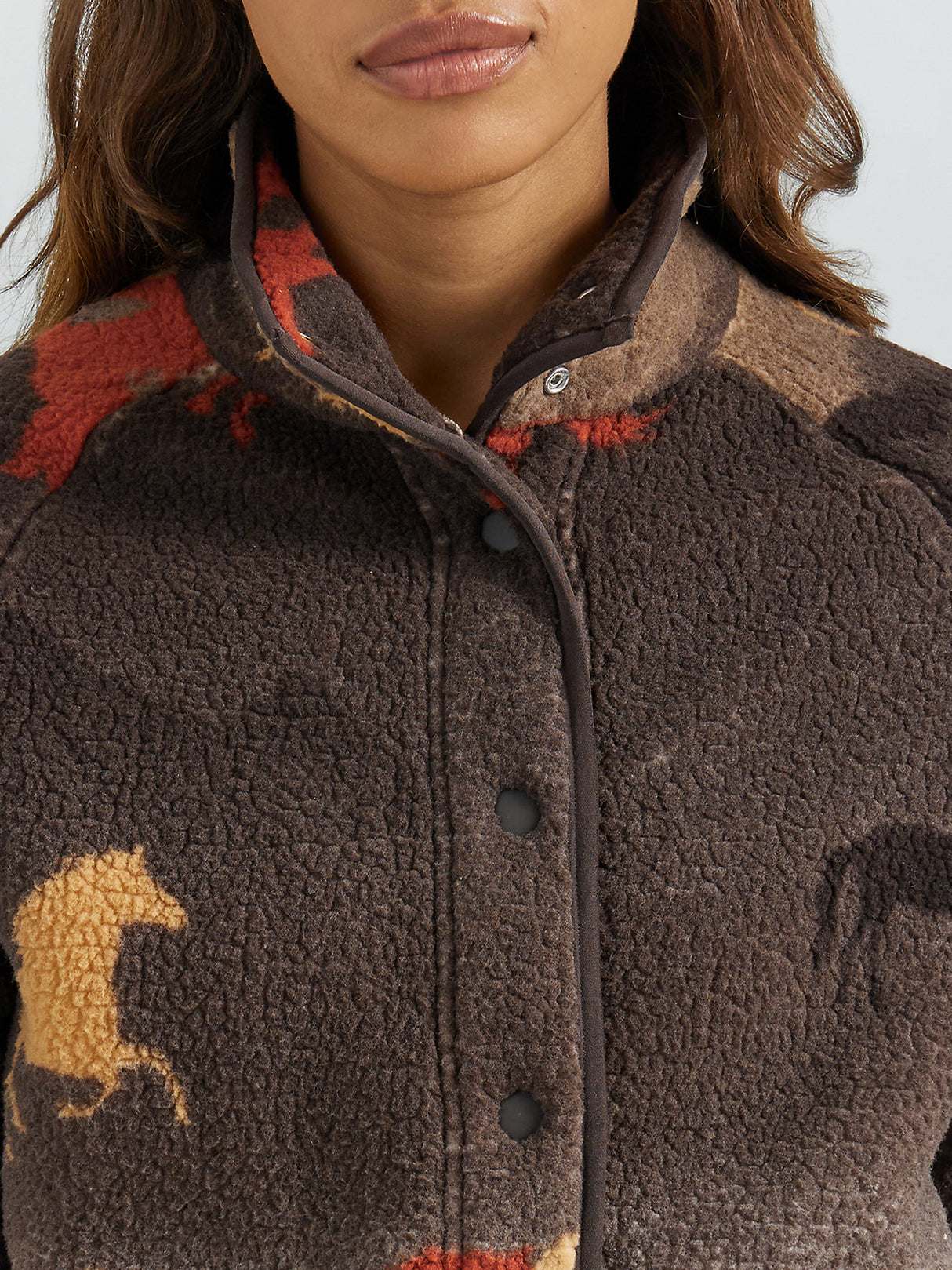 Wrangler Women's Retro Printed Sherpa Snap Jacket - Stallion Brown Stallion Brown