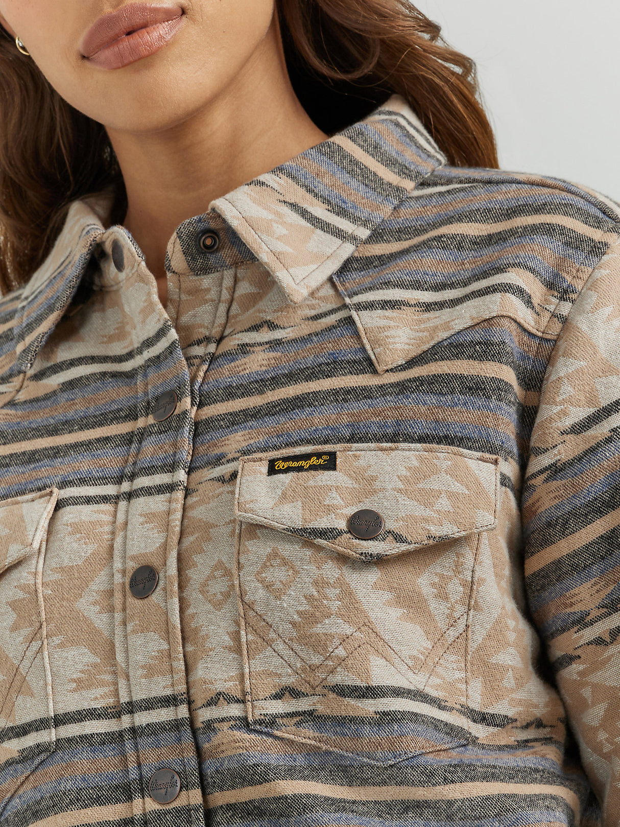 Wrangler Women's Southwestern Print Shacket - Doe Stripe Doe Stripe