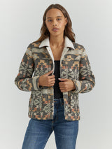 Wrangler Women's Sherpa Lined Southwestern Barn Jacket - Grey Geo Grey Geo