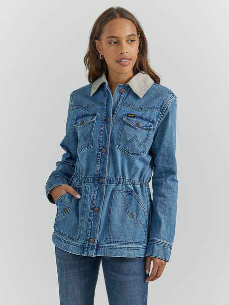 Wrangler Women's Unlined Canvas Collar Barn Jacket - Denim Denim