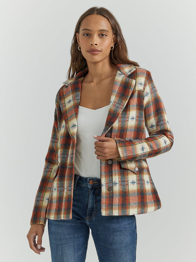 Wrangler Women's Western Printed Blazer Coat - Creamy Red Red/Cream Multi