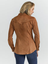 Wrangler Women's Suede Rodeo Snap Shirt - Brown Brown