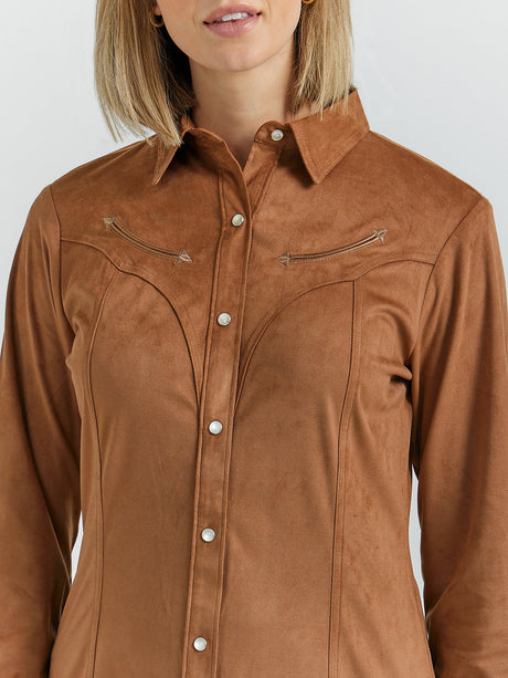 Wrangler Women's Suede Rodeo Snap Shirt - Brown Brown