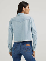 Wrangler Cut-Off Denim Boyfriend Snap Shirt - Light Wash Light Wash