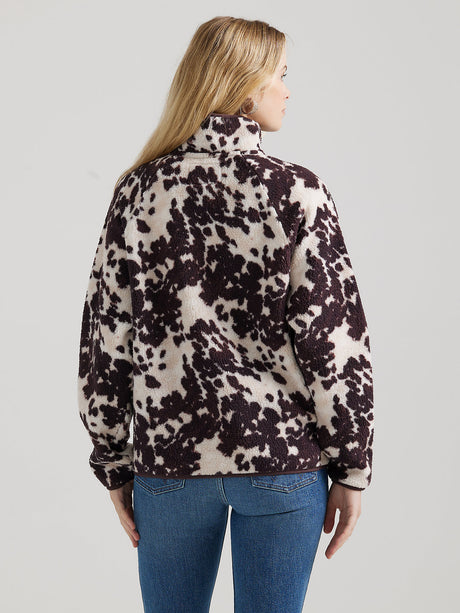 Wrangler Cowhide Sherpa Snap Jacket - Brown Cow Brown & White