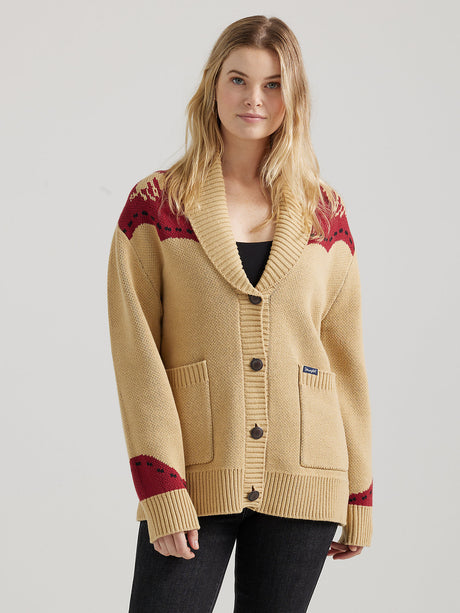 Wrangler Long Live Shawl Collar Cardigan Sweater - Tan Tan