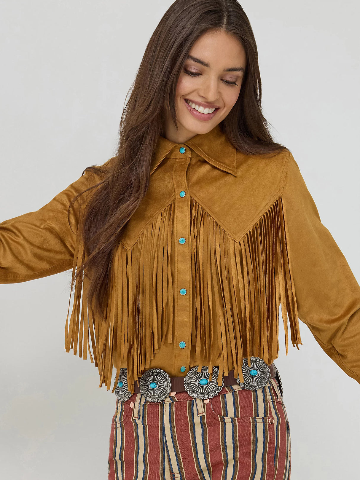 Wrangler Lainey Wilson Fringe Snap Shirt - Bone Brown Bone Brown