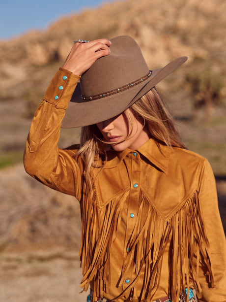 Wrangler Lainey Wilson Fringe Snap Shirt - Bone Brown