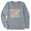 Life Is Good Women's Peace Love Dogs Long-Sleeve Crusher-LITE Vee - Stone Blue Stone Blue