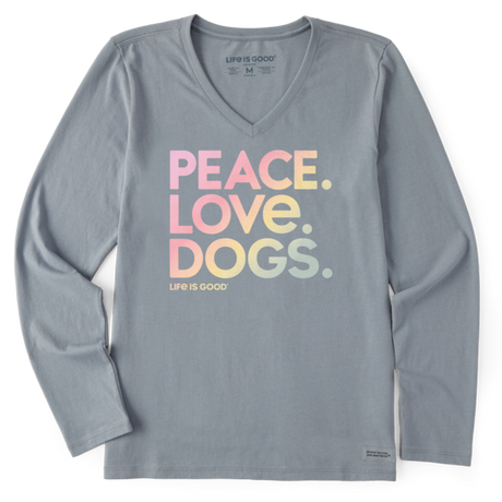 Life Is Good Women's Peace Love Dogs Long-Sleeve Crusher-LITE Vee - Stone Blue Stone Blue