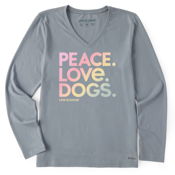 Life Is Good Women's Peace Love Dogs Long-Sleeve Crusher-LITE Vee - Stone Blue Stone Blue