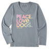 Life Is Good Women's Peace Love Dogs Long-Sleeve Crusher-LITE Vee - Stone Blue Stone Blue