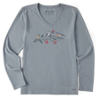 Life Is Good Women's Dreamy Three Birds Long-Sleeve Crusher-LITE Vee - Stone Blue Stone Blue