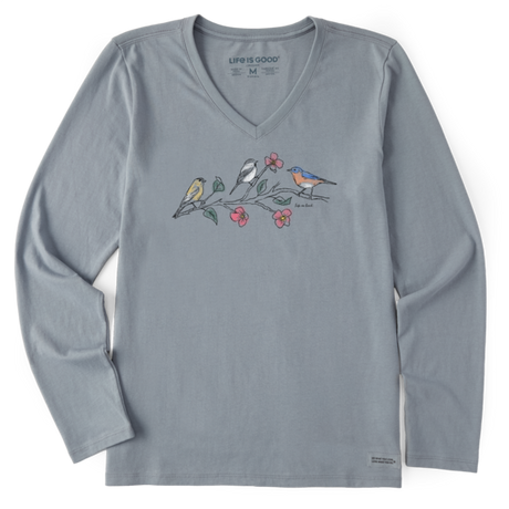 Life Is Good Women's Dreamy Three Birds Long-Sleeve Crusher-LITE Vee - Stone Blue Stone Blue