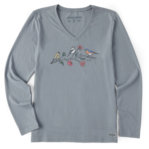 Life Is Good Women's Dreamy Three Birds Long-Sleeve Crusher-LITE Vee - Stone Blue Stone Blue