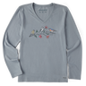 Life Is Good Women's Dreamy Three Birds Long-Sleeve Crusher-LITE Vee - Stone Blue Stone Blue