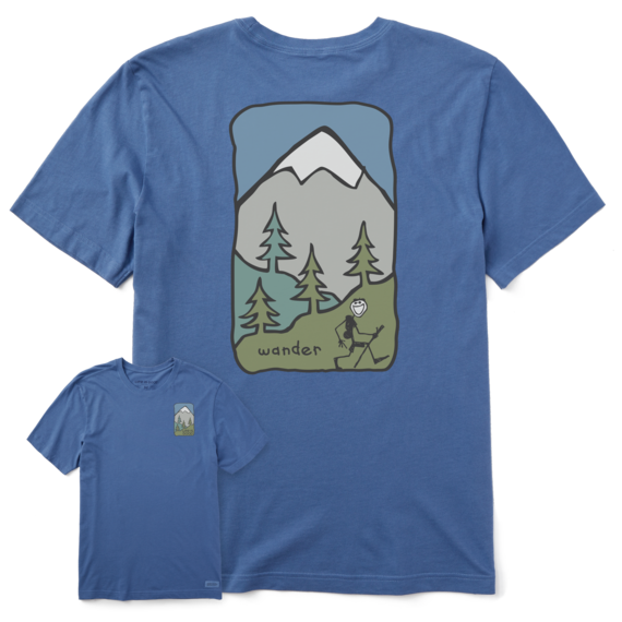 Life Is Good Men's Quirky Wander Hike Crusher-LITE Short-Sleeve Tee - Vintage Blue Vintage Blue