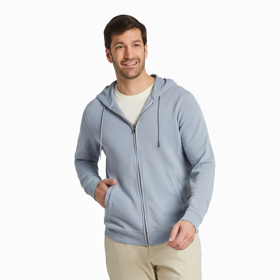 Life Is Good Men's Solid French Terry Zip Hoodie - Stone Blue Stone Blue