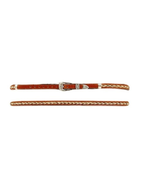 M&F Western Products Horsehair Inlaid Leather Hatband  - Brown Brown with Tan
