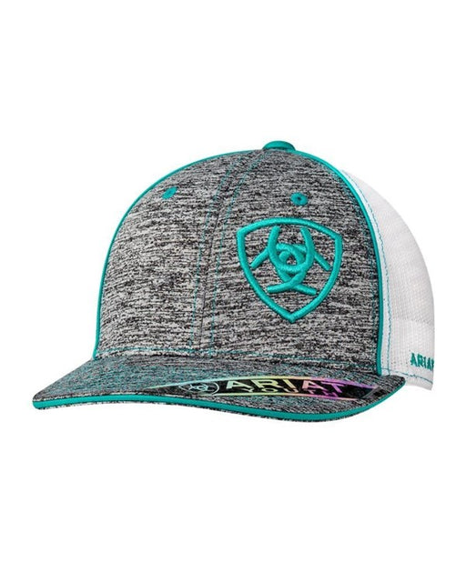 Ariat Youth Offset Shield Logo Mesh Snapback Hat - Turquoise Turquoise / Grey
