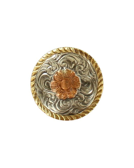 M&F Western Products Double S Round Mixed Metal Floral Filigree Scarf Slide Silver / Copper / Gold