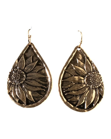 Blazin Roxx Sunflower Teardrop Earrings - Gold