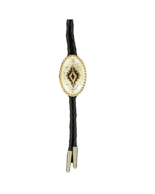 Crumrine Oval Rope Edge Aztec Bolo Neck Tie Silver/Black/Gold