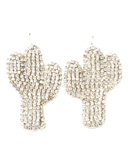 Silver Strike Rhinestone Cactus Earrings
